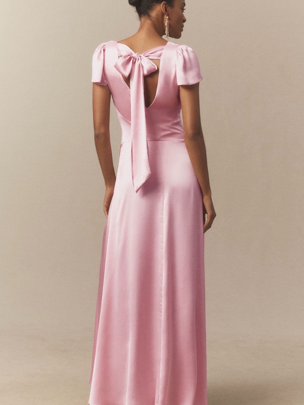 BHLDN Sammie Short-Sleeve Bow-Back Satin Maxi Dress - Picture 2 of 4
